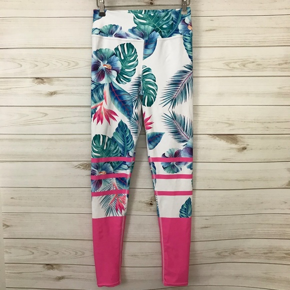 Pants - Floral/Aloha Print High Rise Leggings, Size Medium